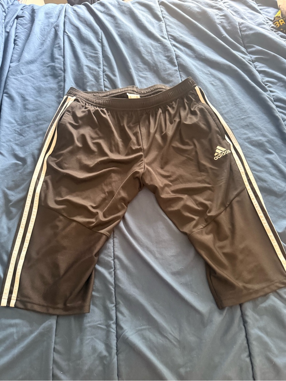 adidas Black 3/4 Shorts with White Side Stripes